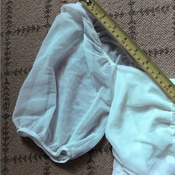 Emory Park white off the shoulder ruched bodycon top with puff sleeves S - Picture 6 of 11